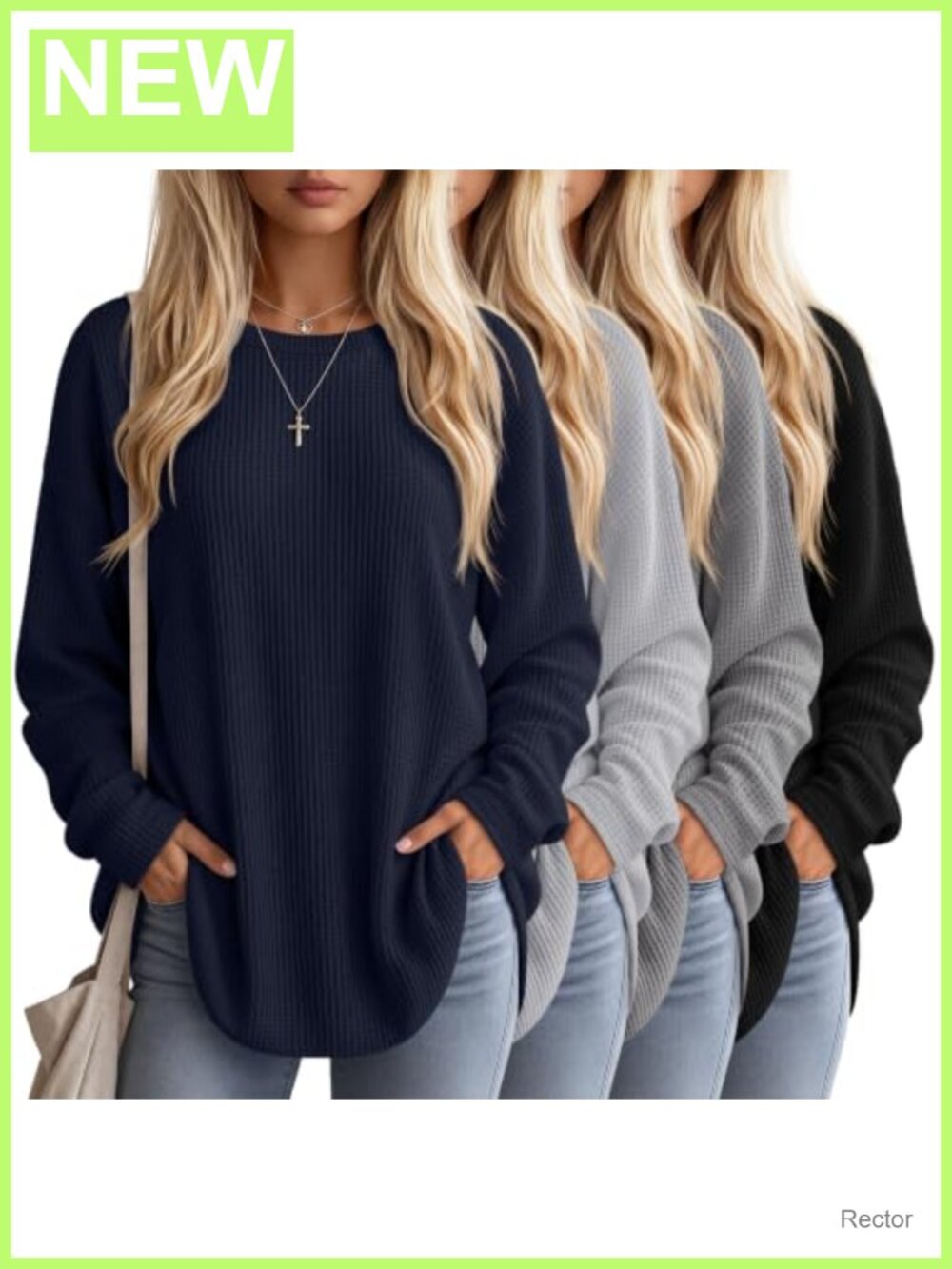 Oversized Waffle Knit Long Sleeve Sweatshirt Set 4 Pack